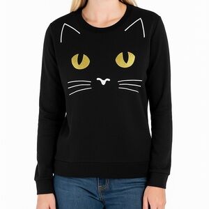 Black Cat with Gold Eyes Spirit Halloween Long Sleeve Shirt - XL